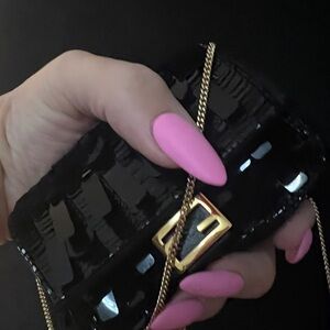 Fendi Black Patent Clutch with Gold Accent